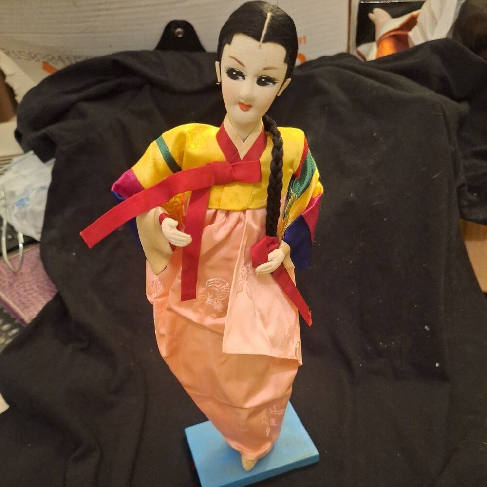 Vintage Korean Hanbok Doll Silk Clothing Doll Extremely Rare 11 in. tall